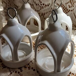Four Hanging Glossy White Ceramic Candle Holders